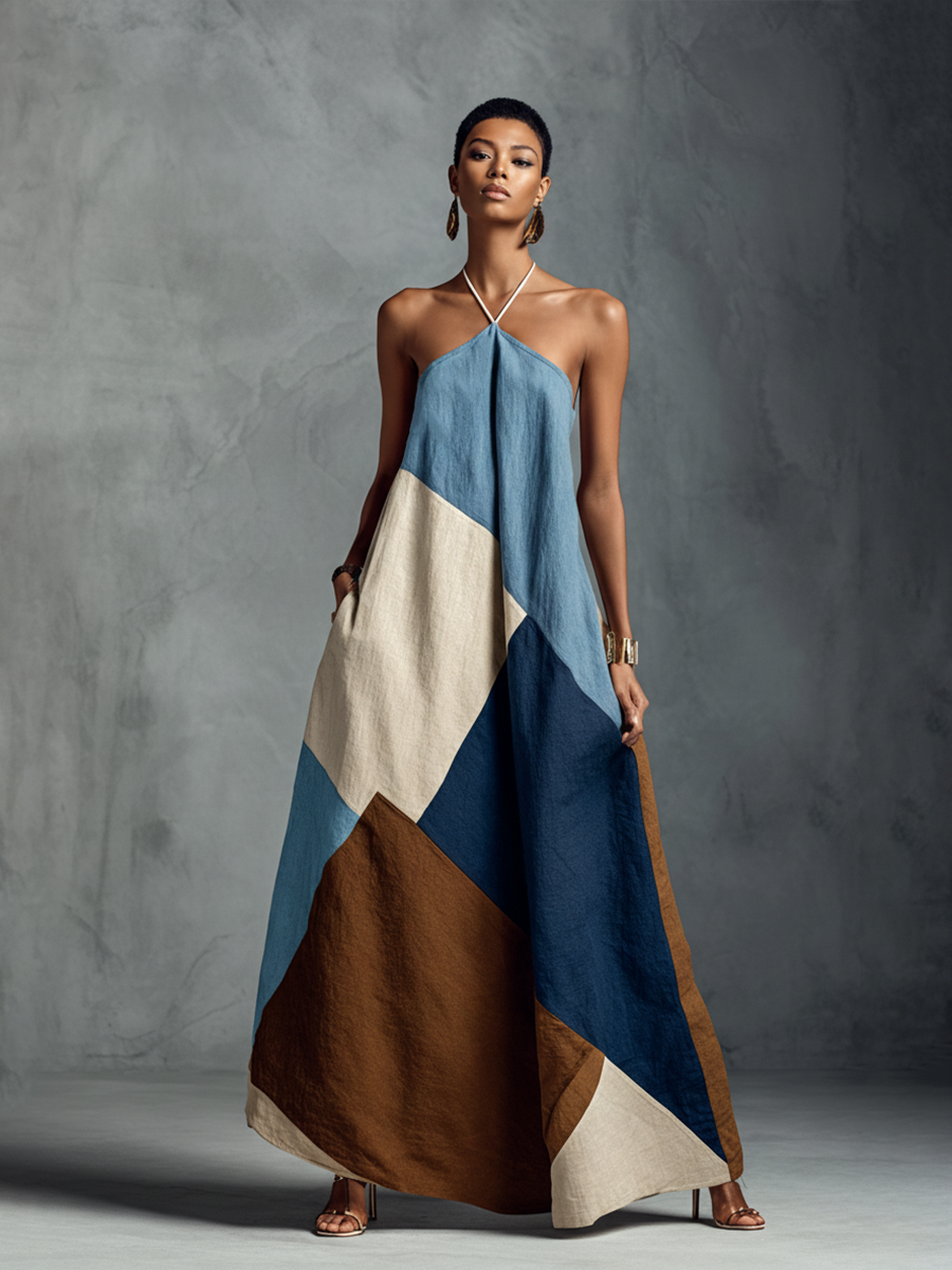 Morgan & Brooke | Linen Patchwork Casual Dress
