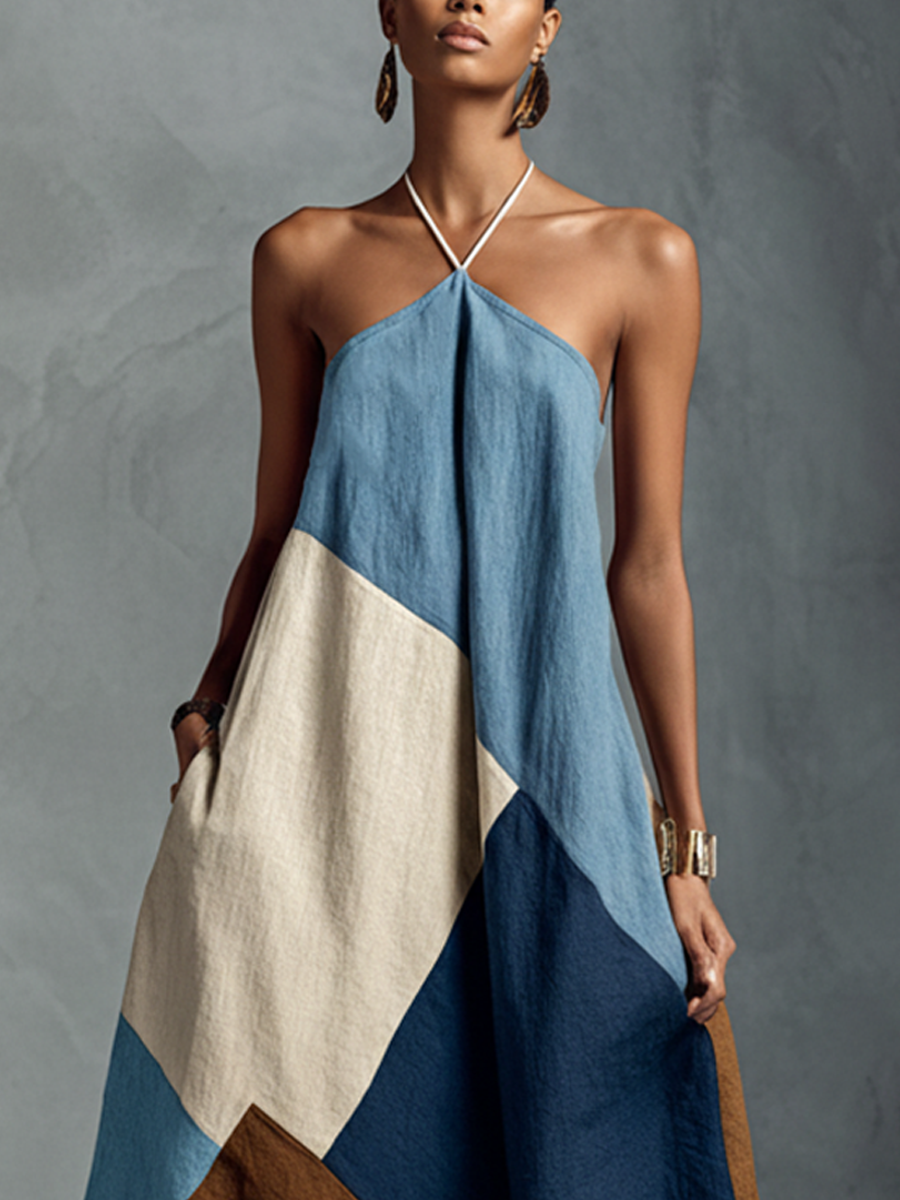 Morgan & Brooke | Linen Patchwork Casual Dress