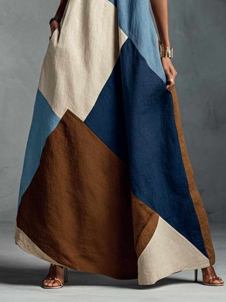 Morgan & Brooke | Linen Patchwork Casual Dress