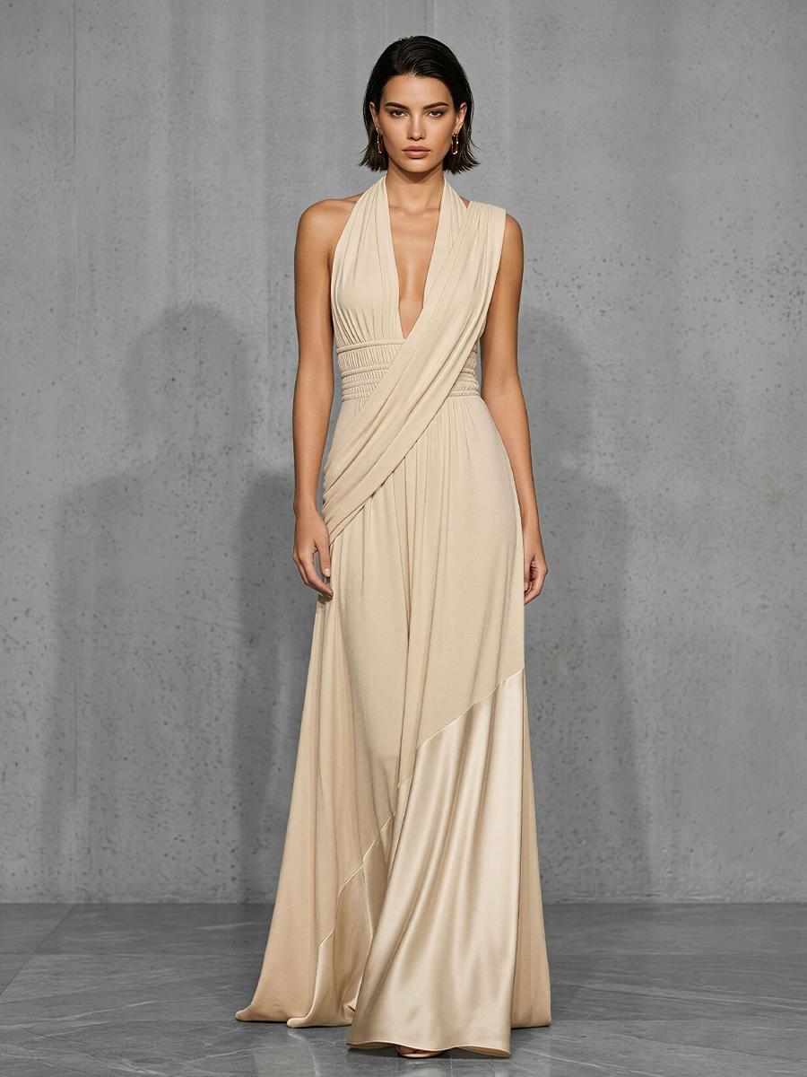 Morgan & Brooke | Nude Satin Evening Dress