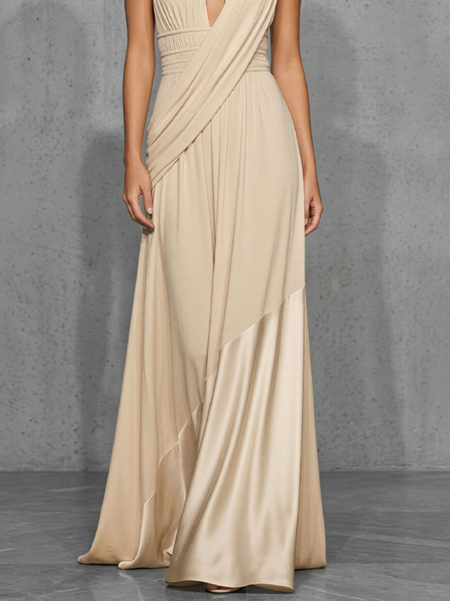 Morgan & Brooke | Nude Satin Evening Dress