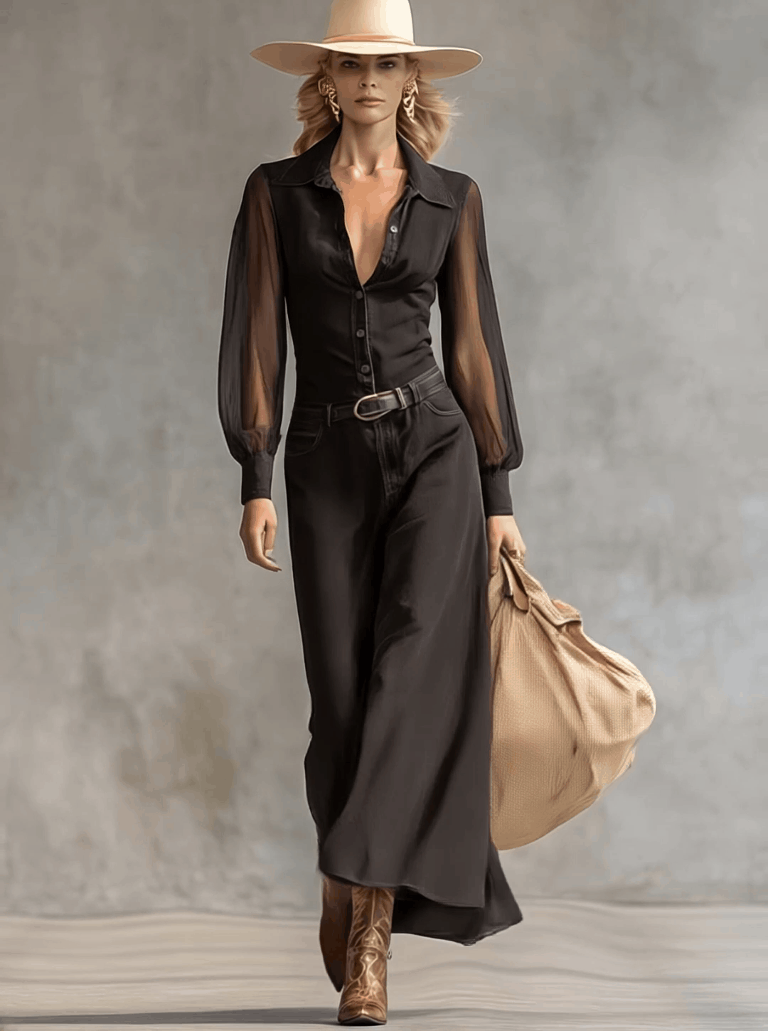 Morgan & Brooke | Black Denim V-Neck Casual Dress