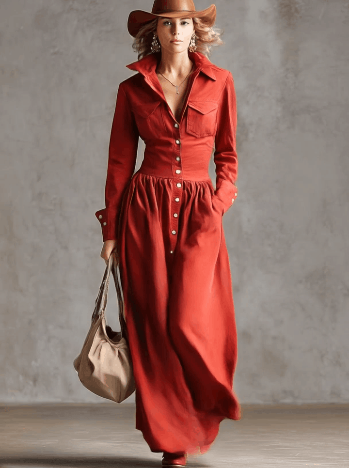Morgan & Brooke | Red Linen Casual Dress
