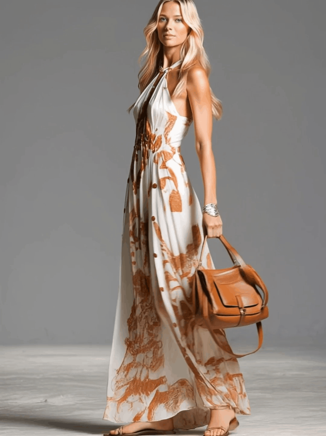 Morgan & Brooke | Off-White Chiffon Halter Neck Casual Dress
