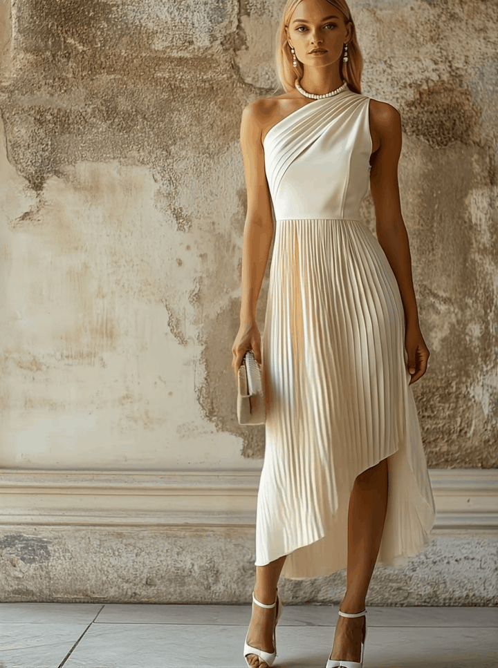 Morgan & Brooke | White Pleated Evening Dress