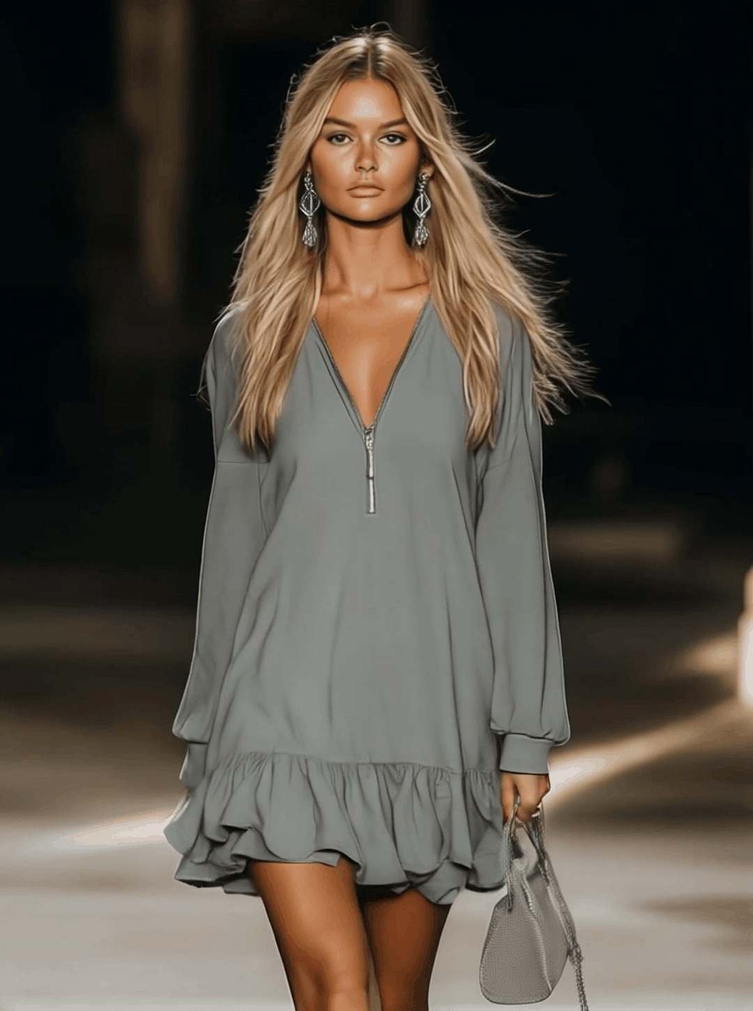 Morgan & Brooke | Grey V-Neck Casual Dress