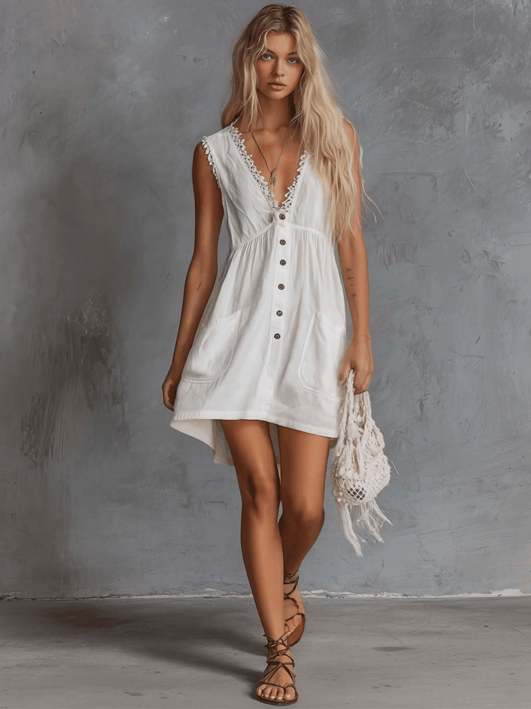 Morgan & Brooke | White Lace V-Neck Casual Dress