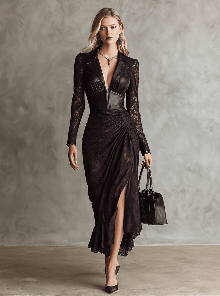 Morgan & Brooke | Red Faux Leather Evening Dress