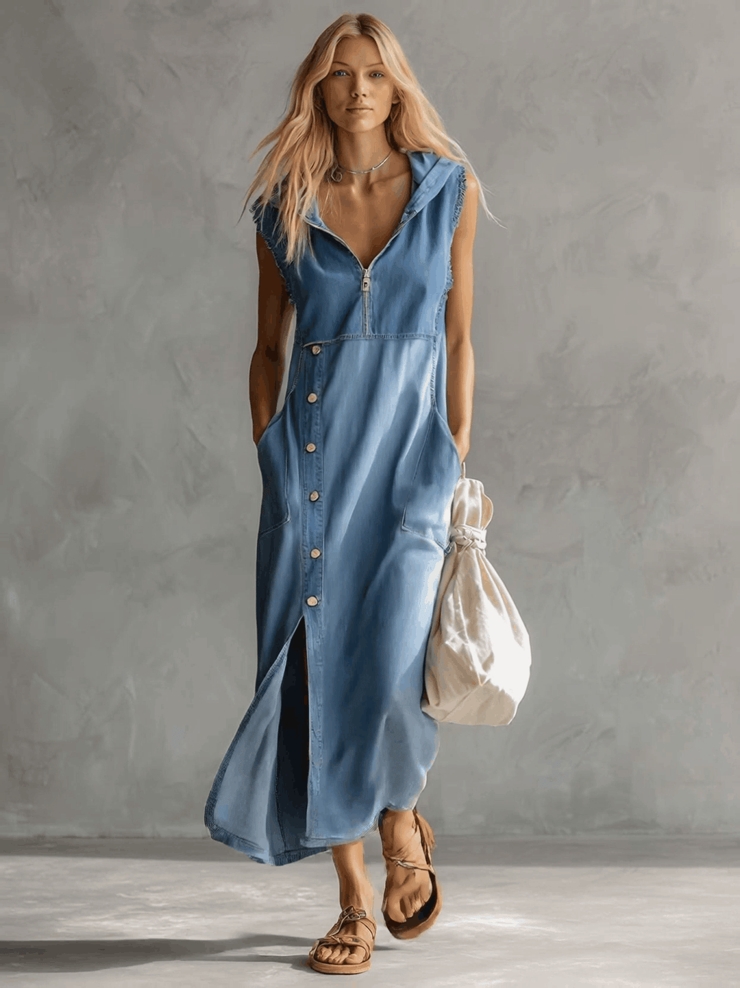 Morgan & Brooke | Blue Denim V-Neck Casual Dress
