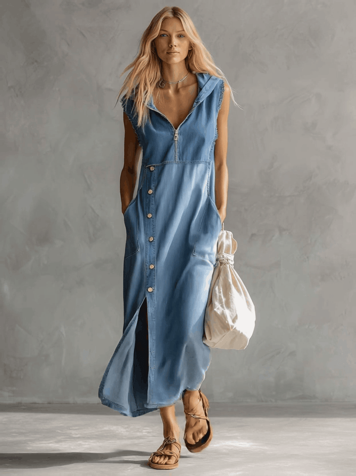 Morgan & Brooke | Blue Denim V-Neck Casual Dress