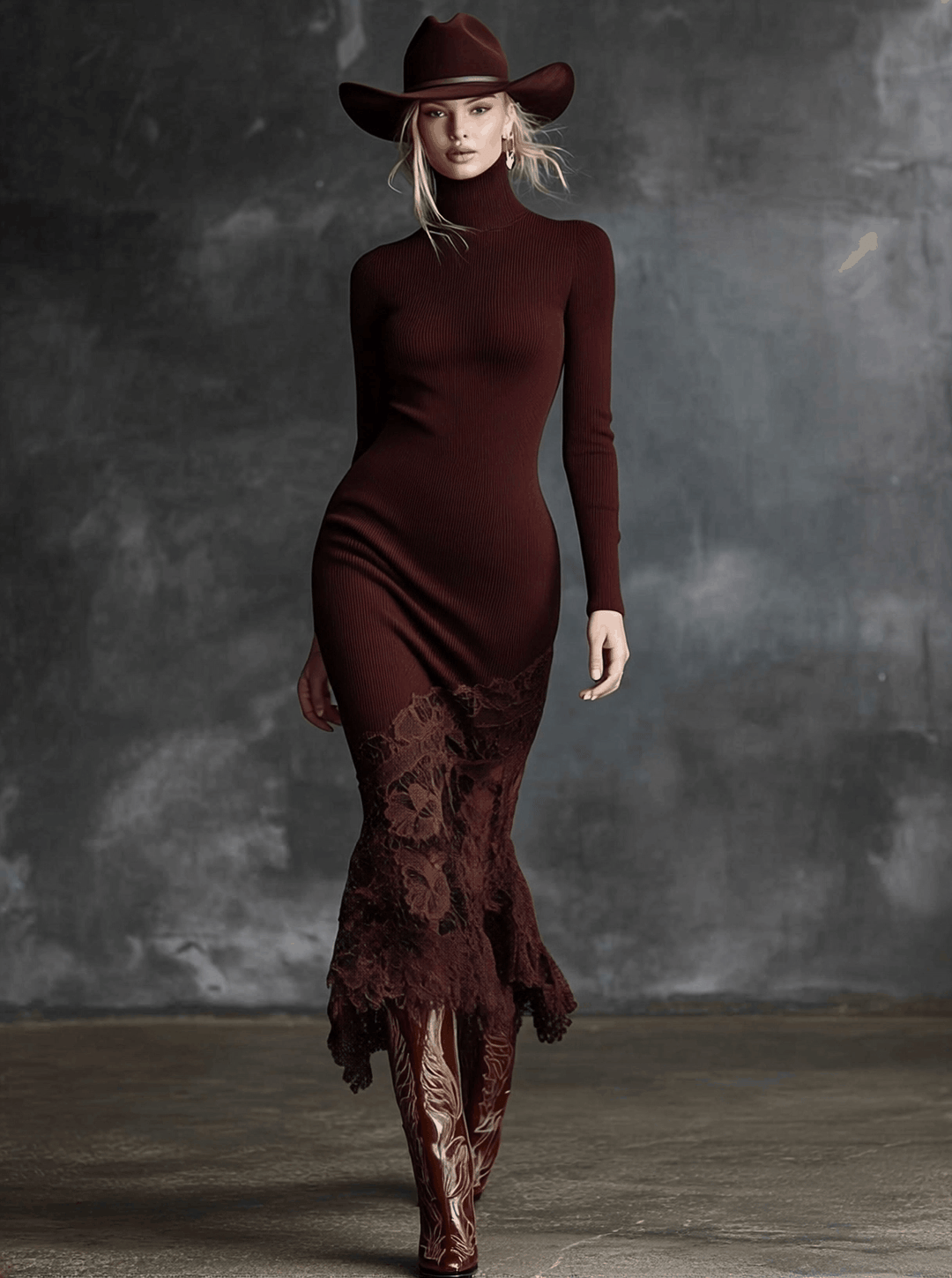 Morgan & Brooke | Burgundy Lace Evening Dress