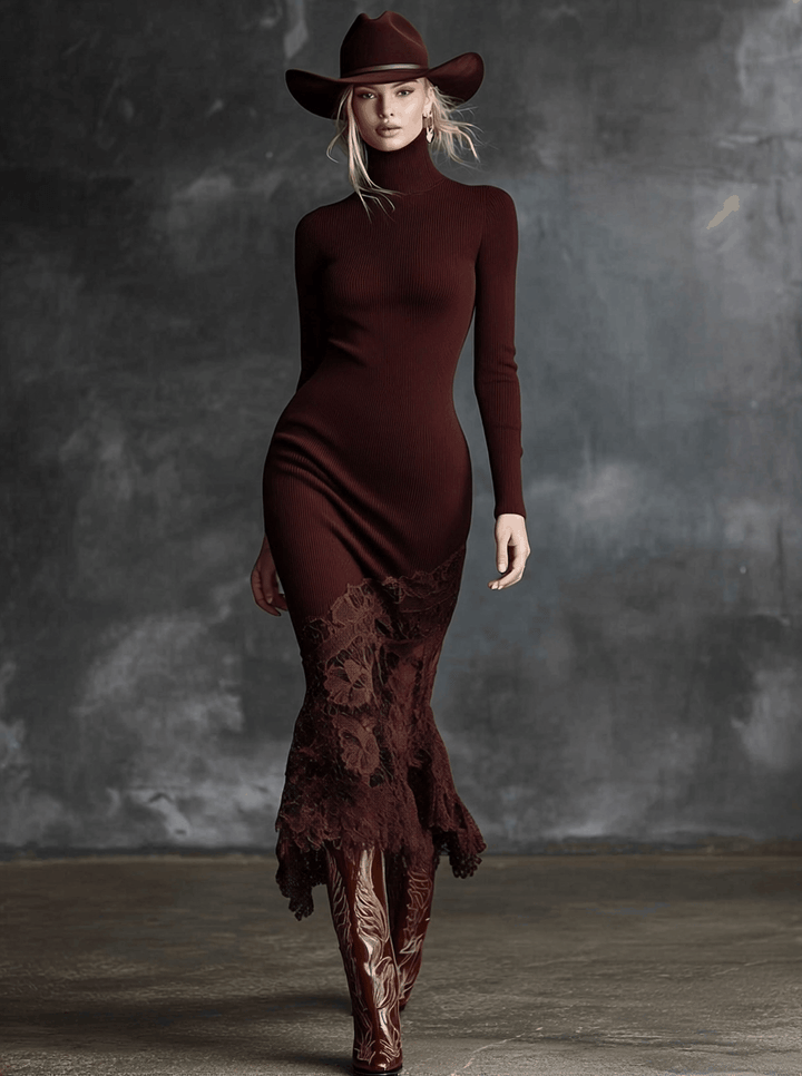Morgan & Brooke | Burgundy Lace Evening Dress