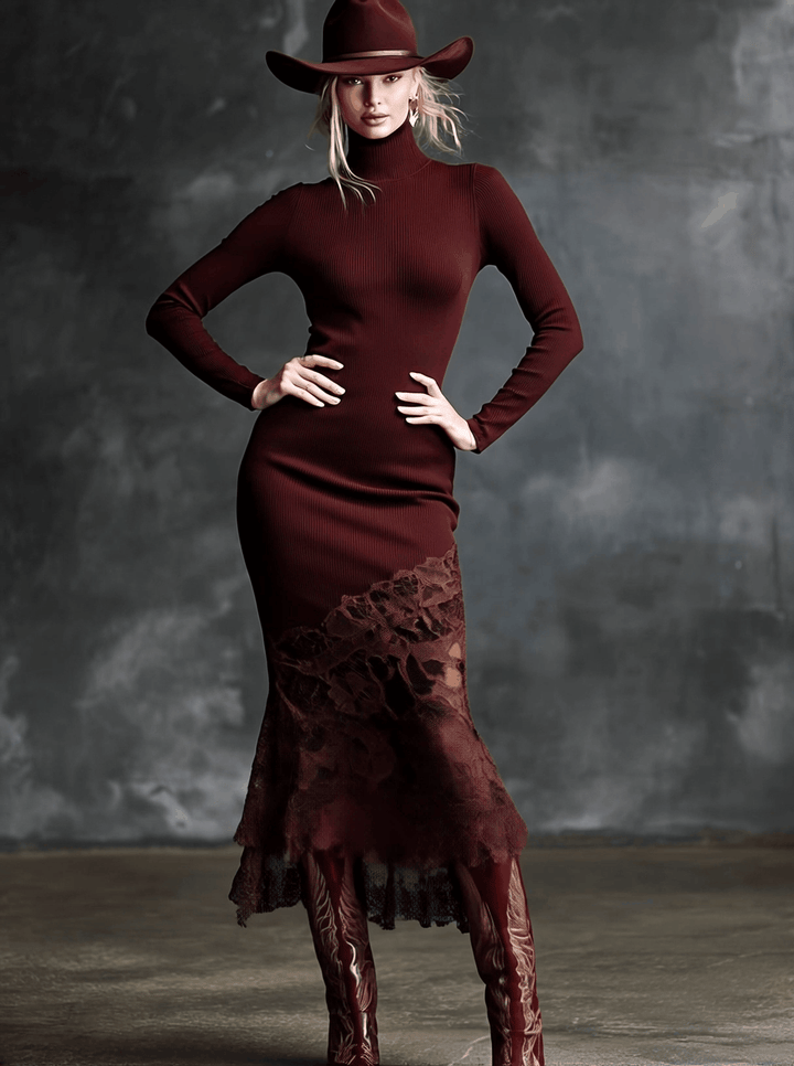 Morgan & Brooke | Burgundy Lace Evening Dress