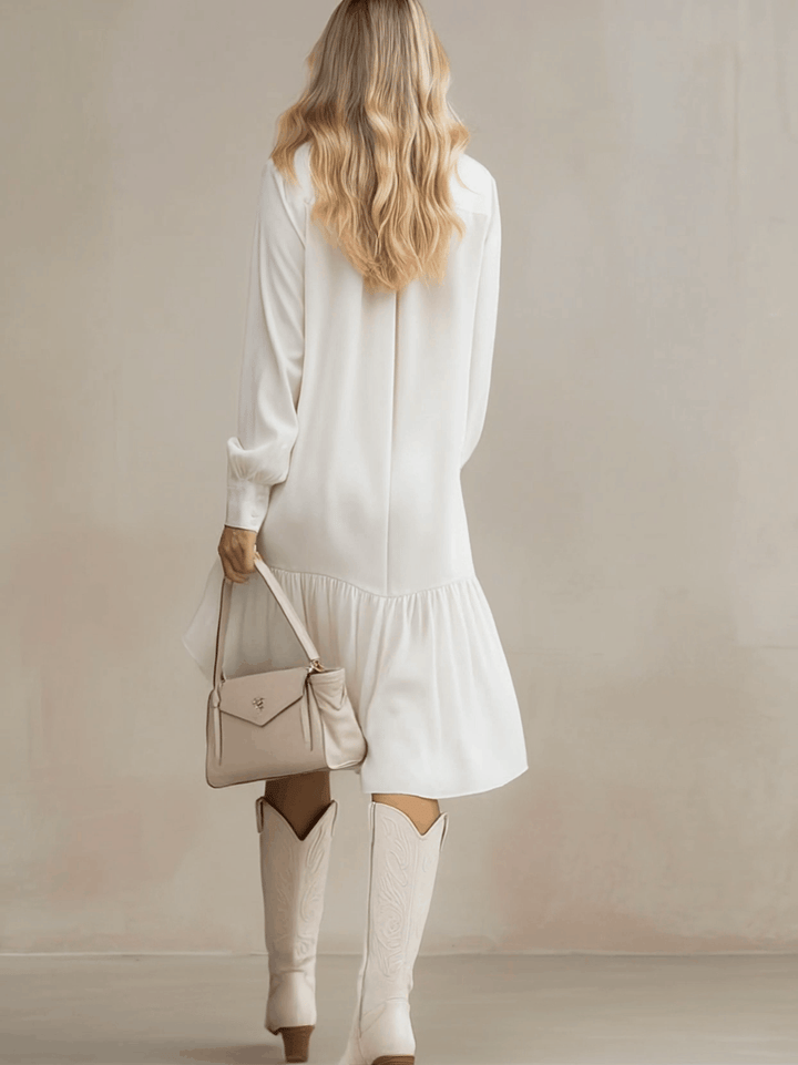 Morgan & Brooke | White Denim Ruffle Evening Dress