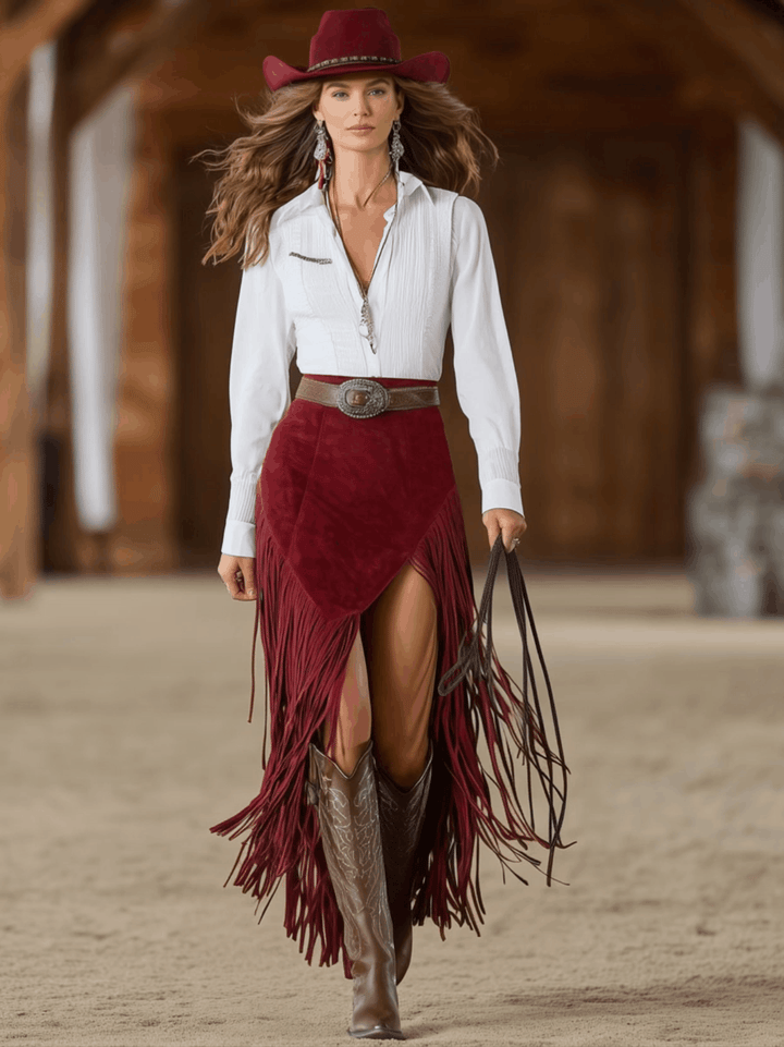 Morgan & Brooke | Red Faux Suede Slit Casual Dress