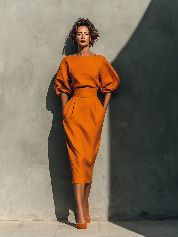 Morgan & Brooke | Orange Linen Dress