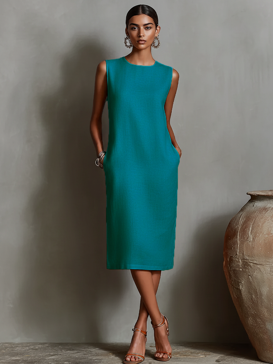 Morgan & Brooke | Orange Linen Sleeveless Evening Dress