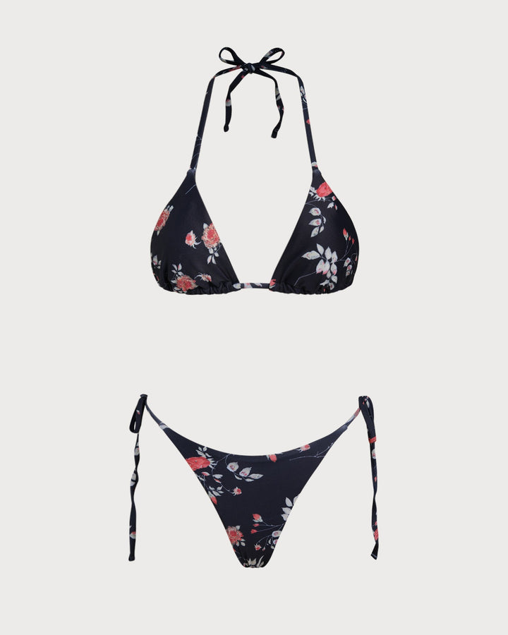 Morgan and Brooke | Floral Triangle Bikini Set for Women in Black