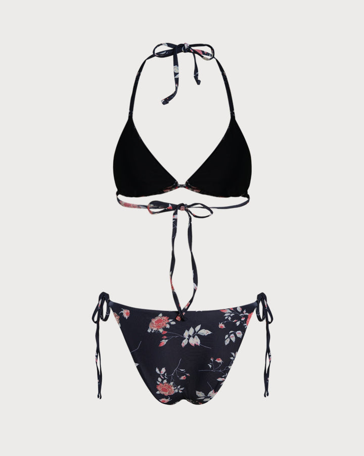 Morgan and Brooke | Floral Triangle Bikini Set for Women in Black