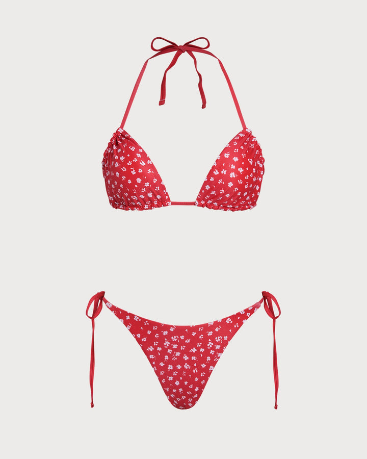 Morgan and Brooke | Floral Triangle Bikini Set for Women in Red