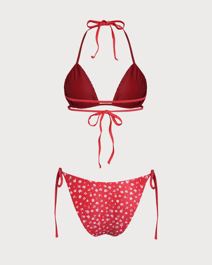 Morgan and Brooke | Floral Triangle Bikini Set for Women in Red