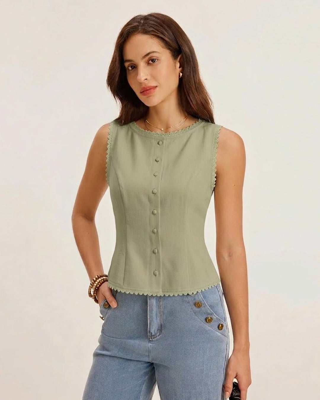 Morgan and Brooke | Green Boat Neck Vest for Women