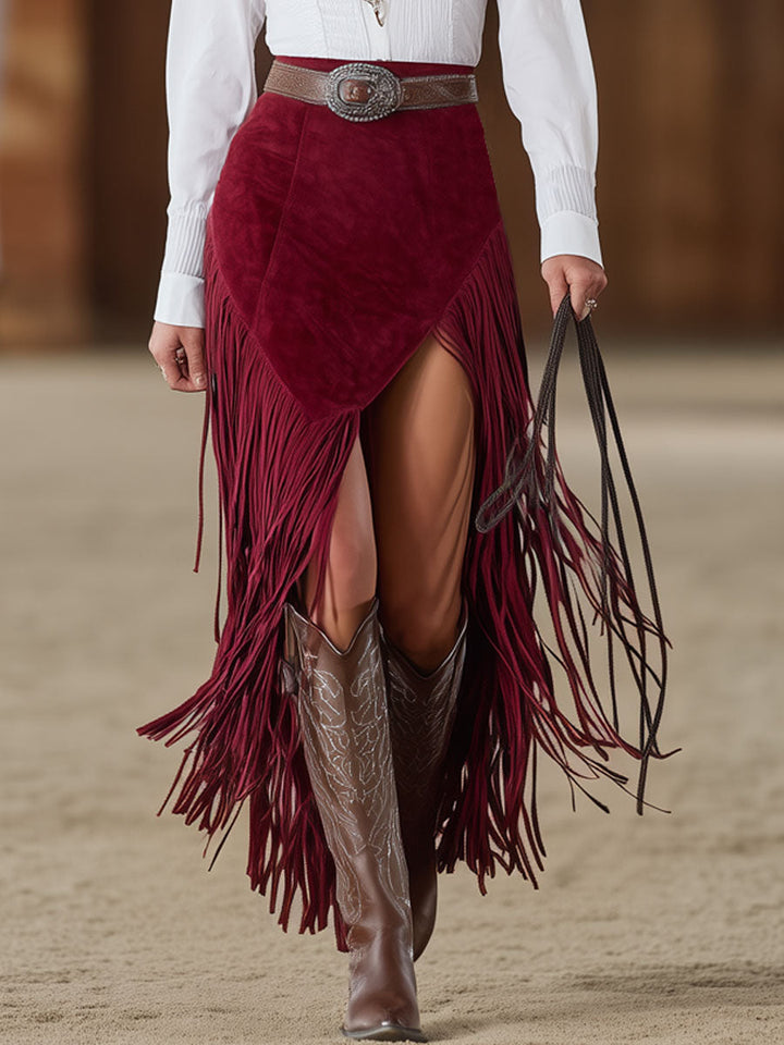 Morgan & Brooke | Red Faux Suede Slit Casual Dress