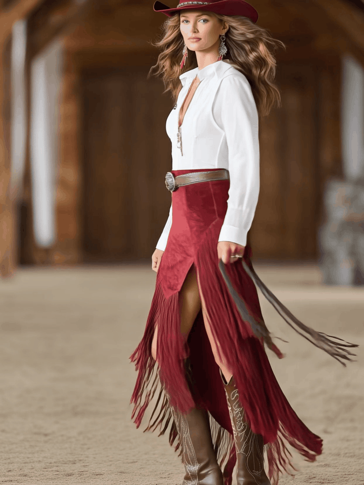 Morgan & Brooke | Red Faux Suede Slit Casual Dress