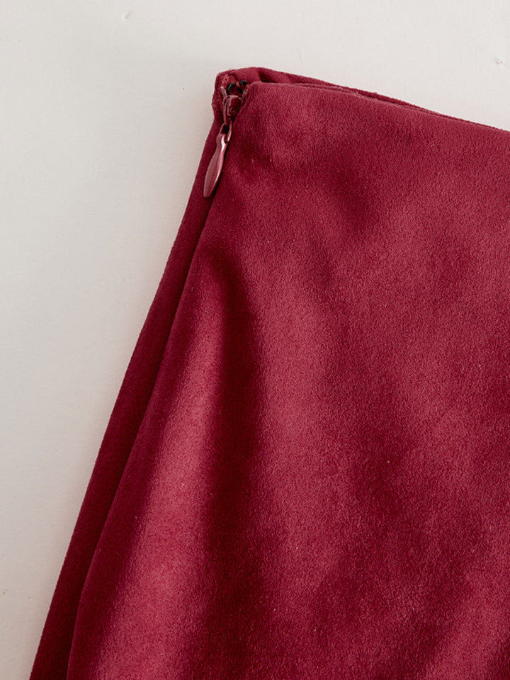 Morgan & Brooke | Red Faux Suede Slit Casual Dress