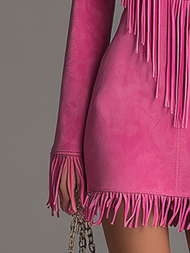 Morgan & Brooke | Red Faux Suede Tassel Western Dress