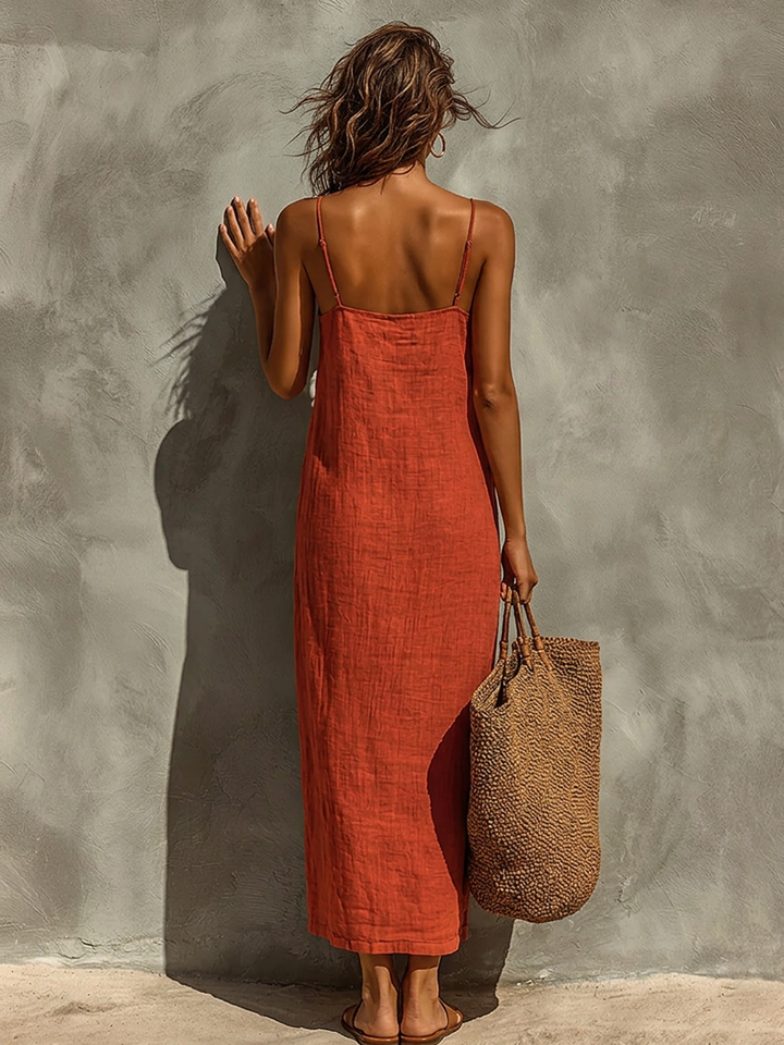 Morgan & Brooke | Red Linen Casual Dress