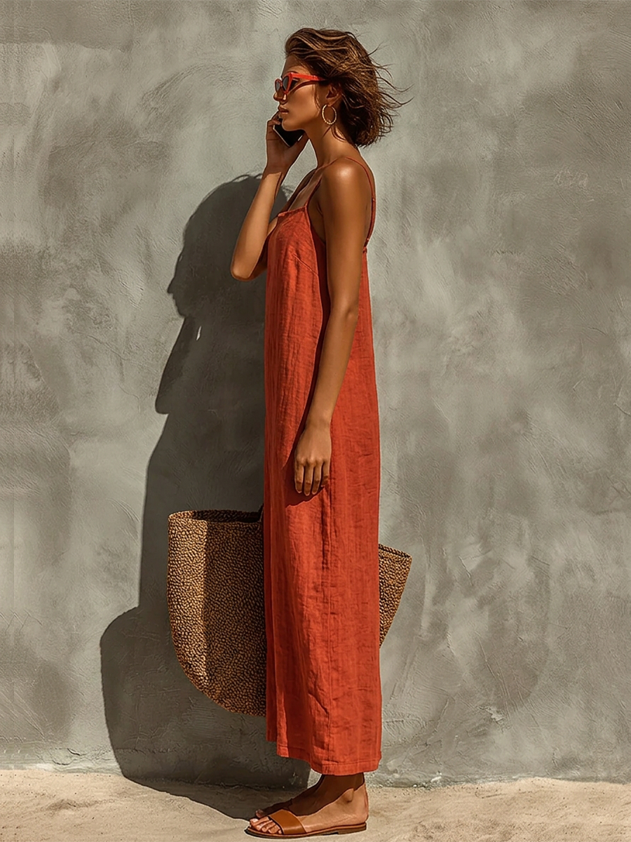 Morgan & Brooke | Red Linen Casual Dress