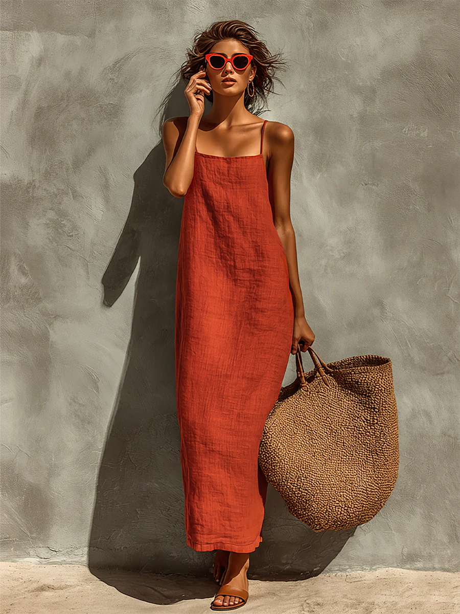 Morgan & Brooke | Red Linen Casual Dress