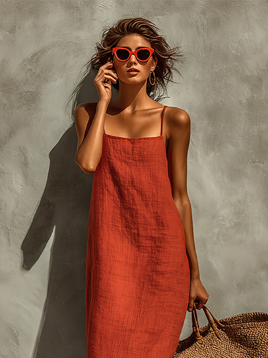 Morgan & Brooke | Red Linen Casual Dress