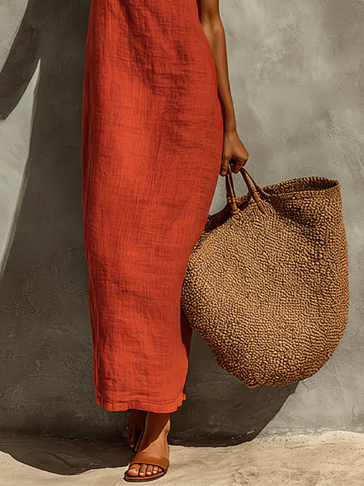 Morgan & Brooke | Red Linen Casual Dress
