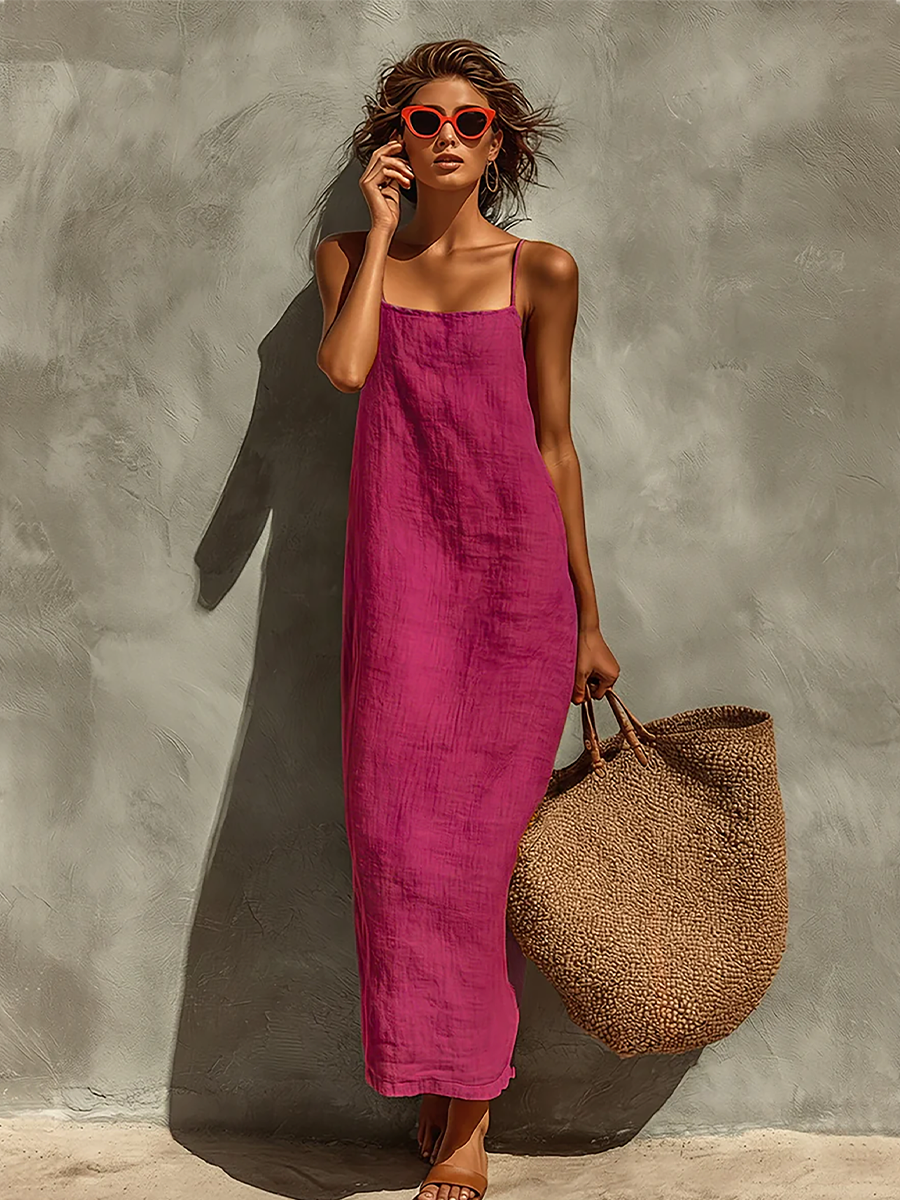 Morgan & Brooke | Red Linen Casual Dress