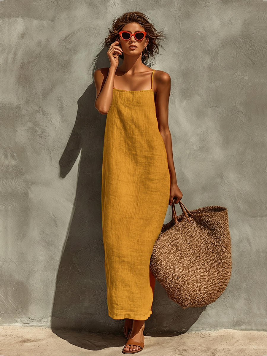 Morgan & Brooke | Red Linen Casual Dress