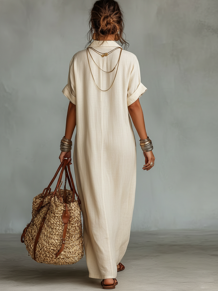 Morgan & Brooke | Red Linen Embroidered Dress