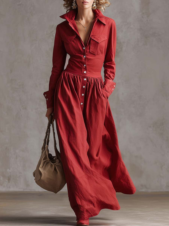 Morgan & Brooke | Red Linen Casual Dress