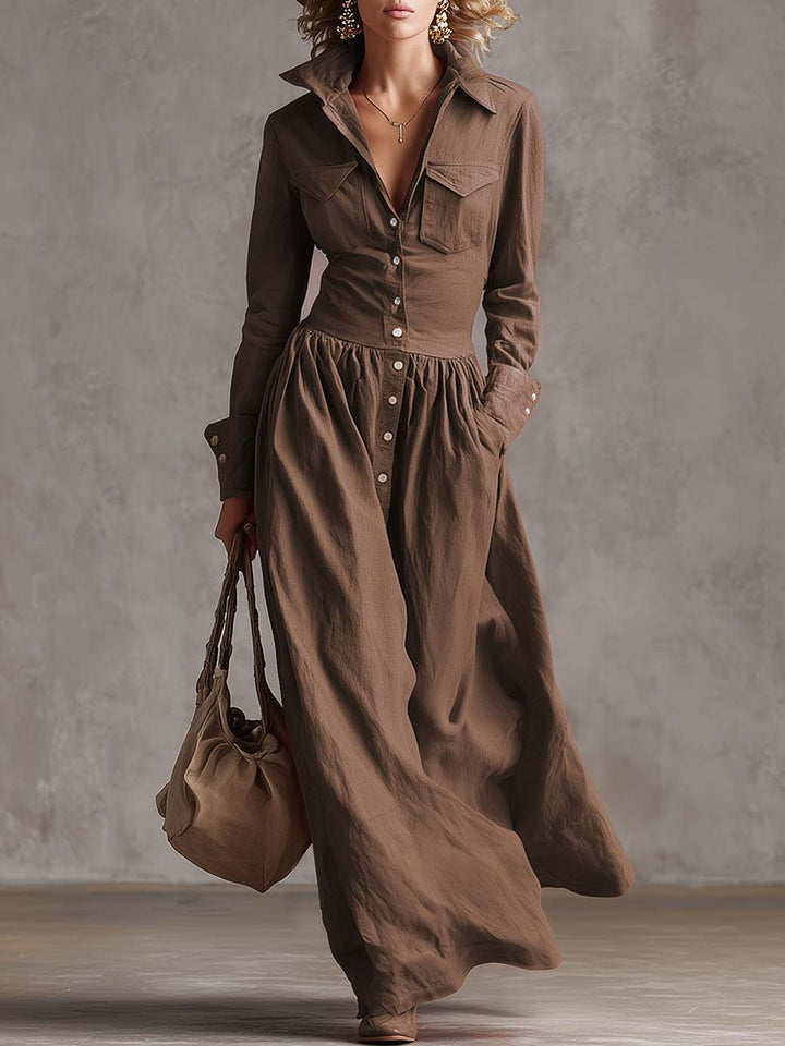 Morgan & Brooke | Red Linen Casual Dress
