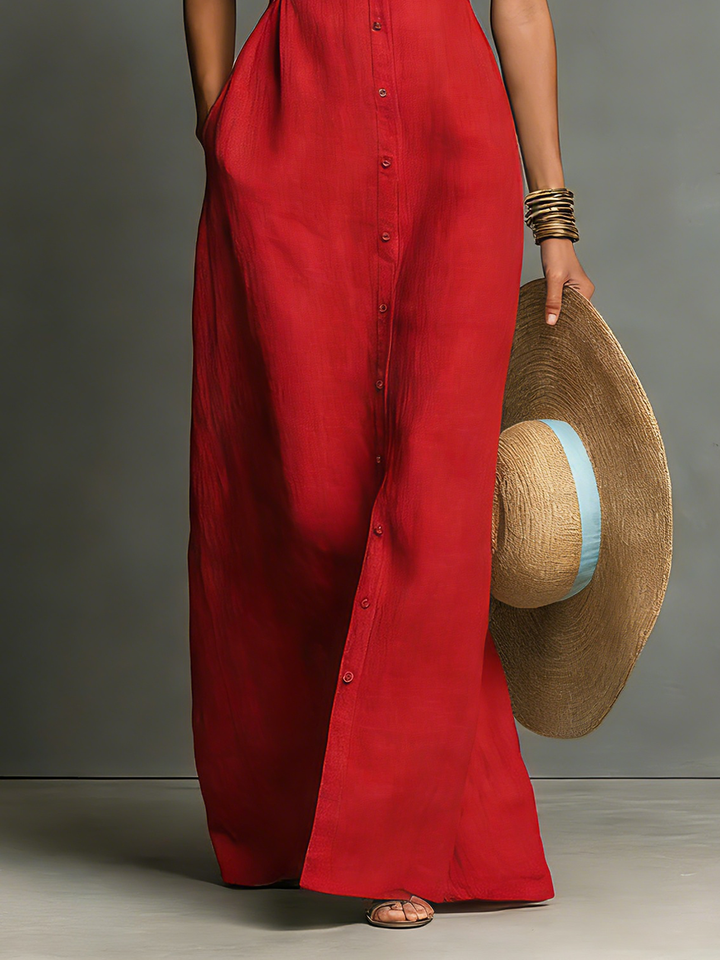 Morgan & Brooke | Red Linen Sleeveless Dress