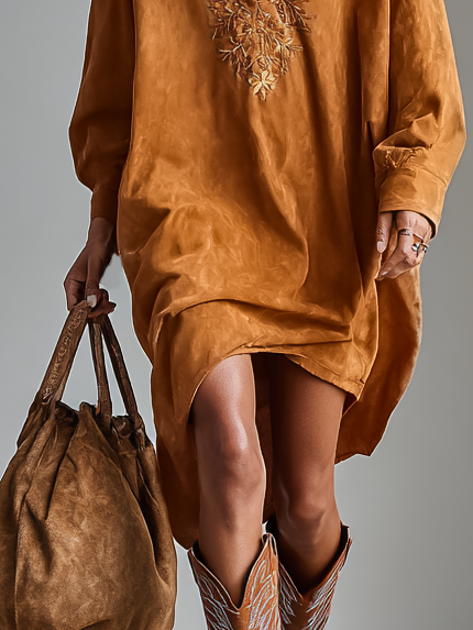 Morgan & Brooke | Red Suede V-Neck Dress