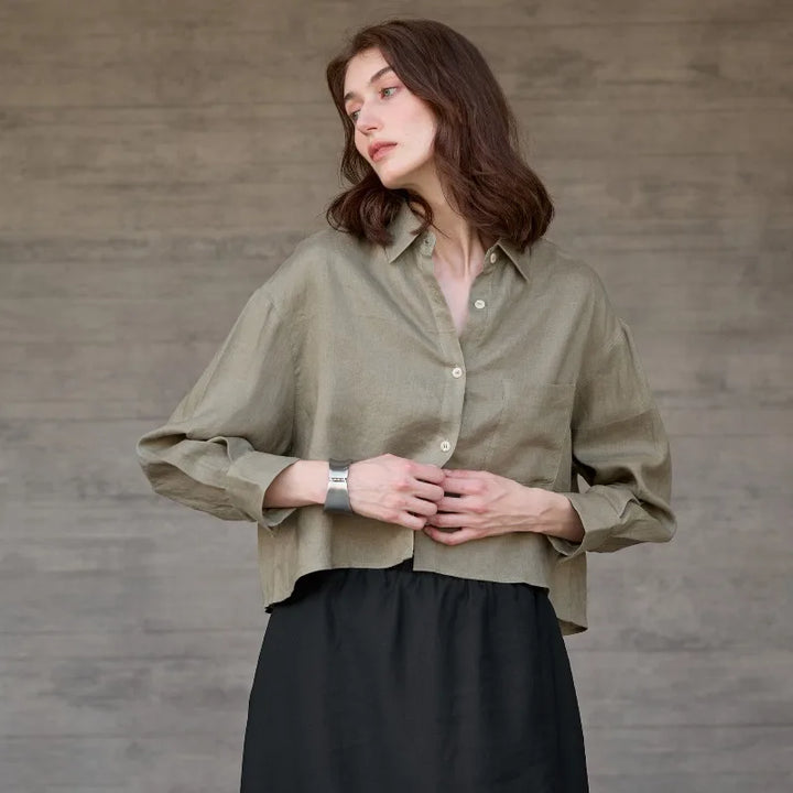 Morgan & Brooke | Cropped Long-Sleeve Linen Shirt