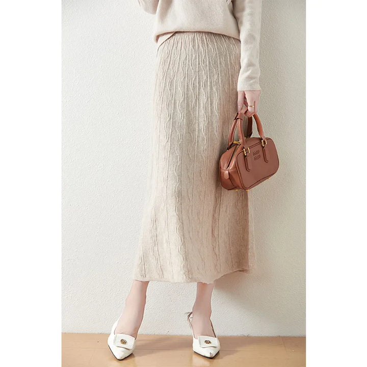 Morgan & Brooke | High-Waist Ribbed Merino Knit Skirt