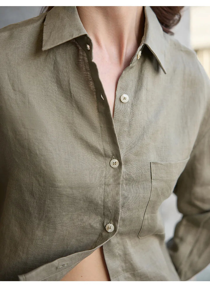 Morgan & Brooke | Natural Cropped Button-Up Linen Overshirt