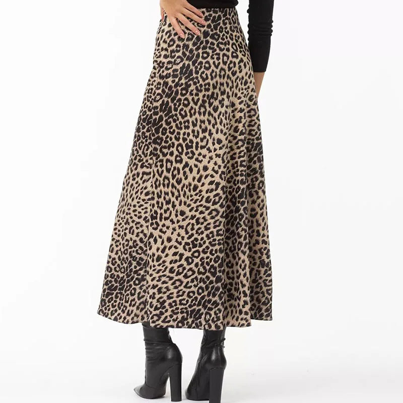 Morgan & Brooke | Leopard Print Midi Satin Skirt