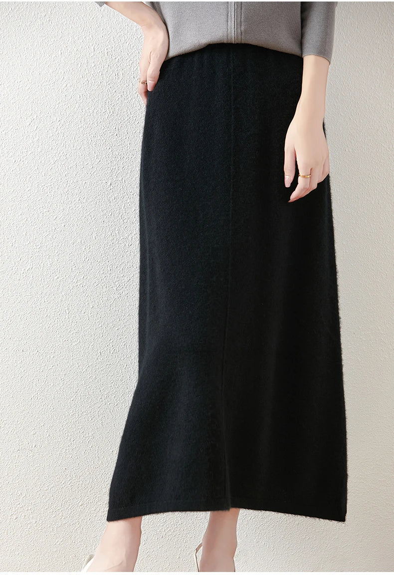Morgan & Brooke | Charcoal High-Waist Pencil Wool Skirt