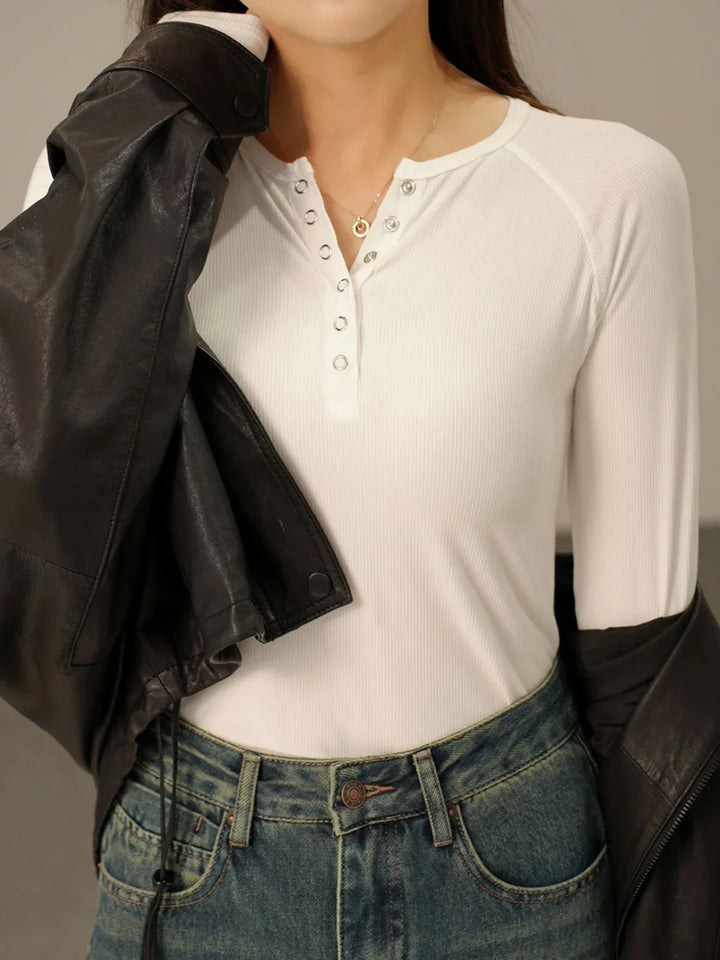 Morgan & Brooke | Pop-Button Front Relaxed-Fit Cotton Top