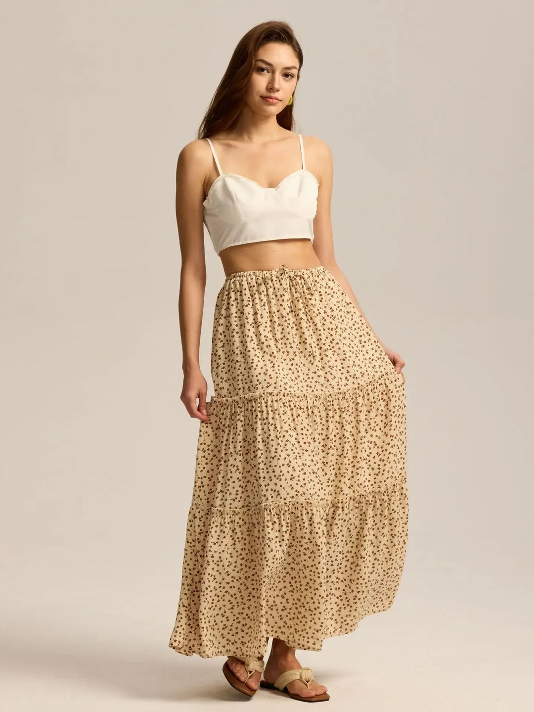 Morgan & Brooke | Printed Tiered Lightweight Maxi Skirt