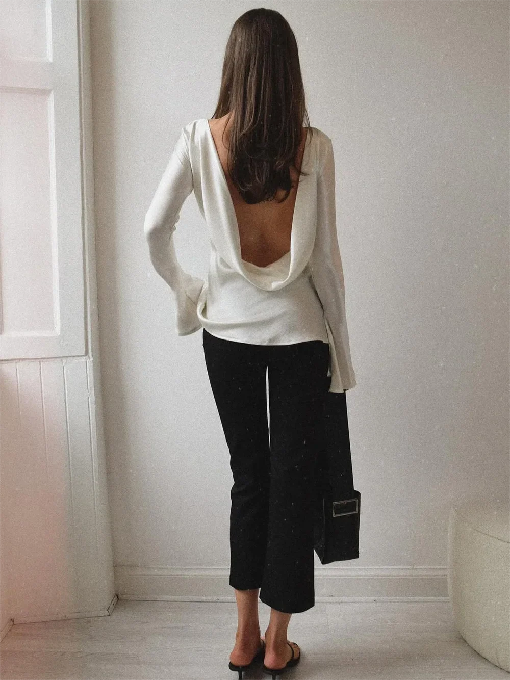 Morgan & Brooke | Long Sleeve Bell Cuff Satin Top
